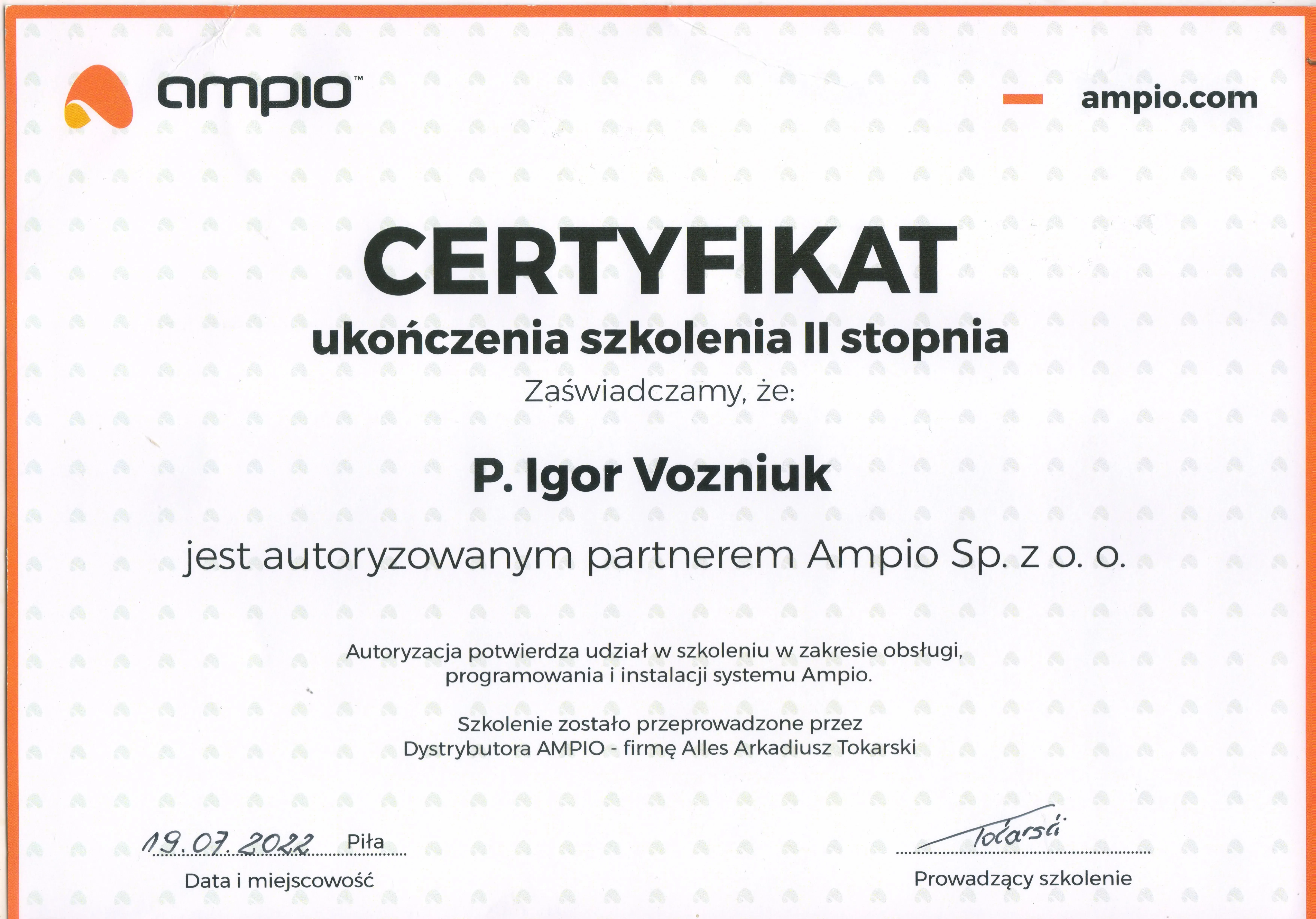 Certyfikat Ampio Integrator