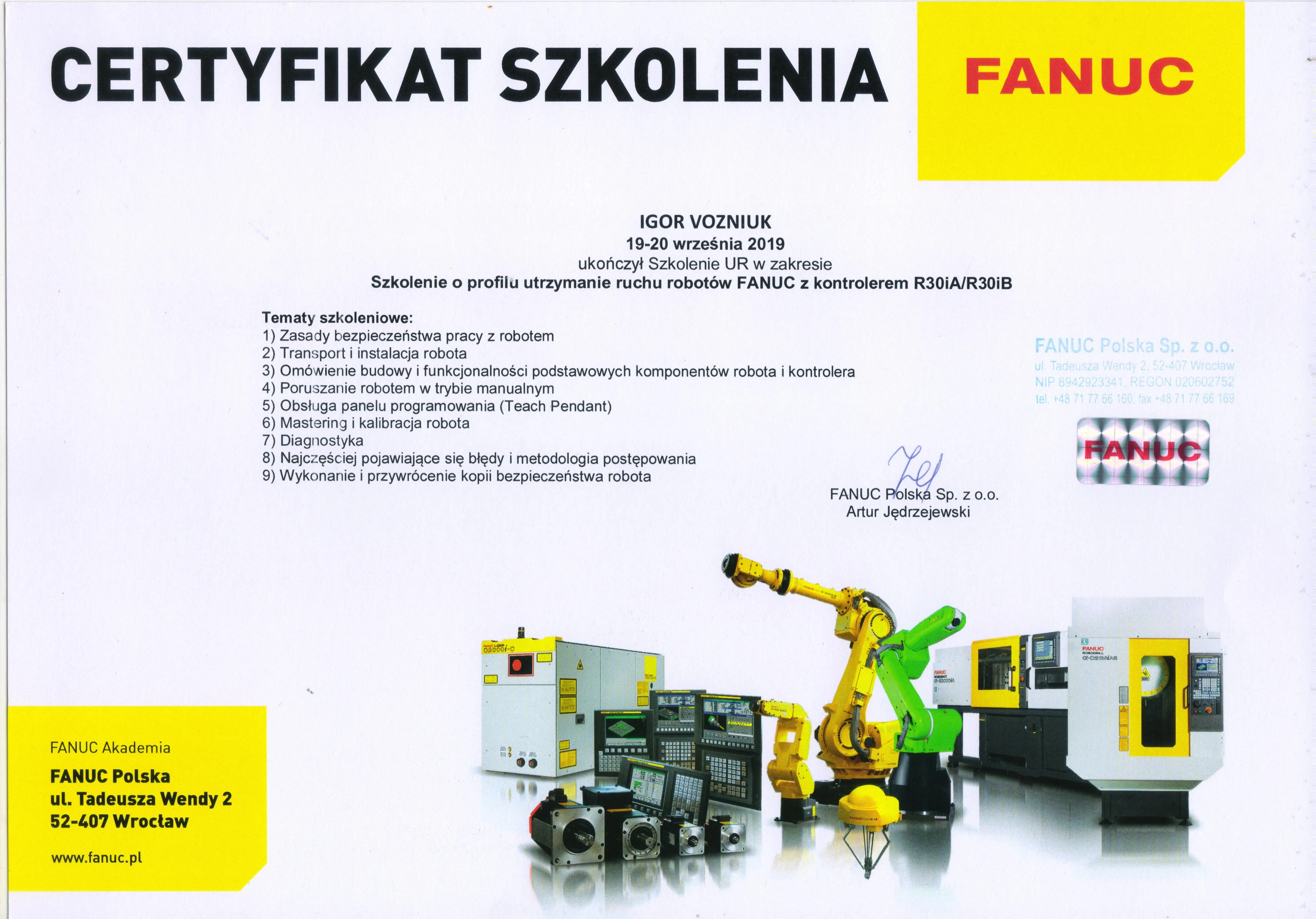 Certyfikat Fanuc