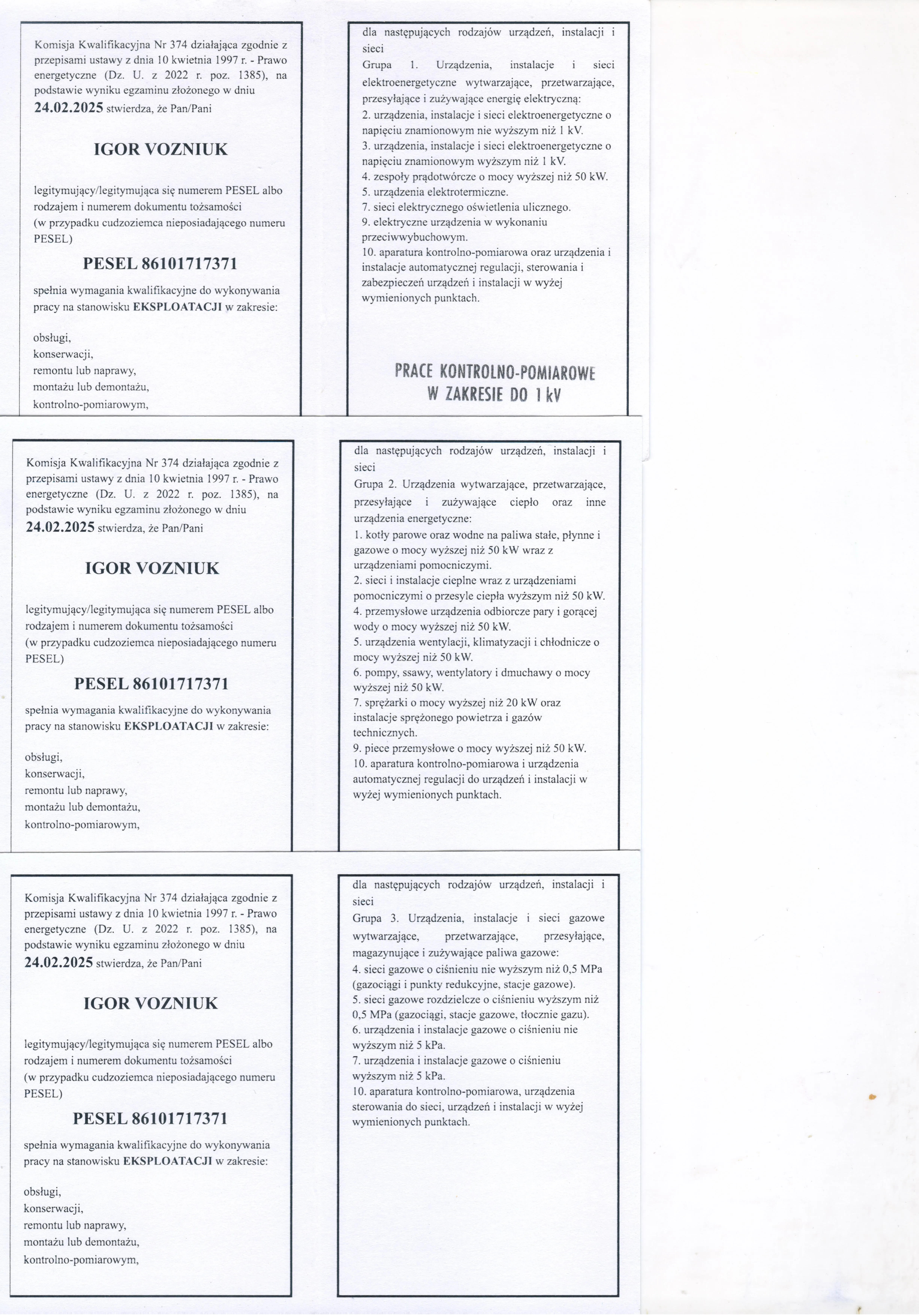 Uprawnienia SEP - eksploatacja (dodatkowe)